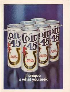 1973 Colt 45 Malt Liquor Beer Magazine Ad. 6 Pack  