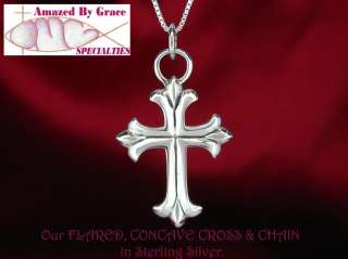 Solid Sterling Silver Concave Flared Cross Necklace  