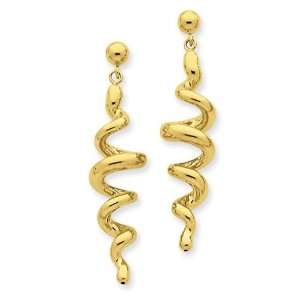  Corkscrew Dangle Post Earrings in 14k Yellow Gold: Jewelry
