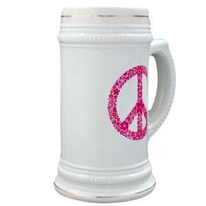 Stein (Glass Drink Mug Cup) Flowered Peace Symbol Pnk
