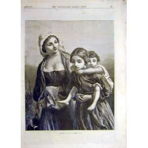  1870 Cottagers Dobson Lady Children Old Print