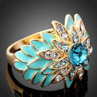 ARINNASwarovski Crystal enamel sunflower GP Finger Ring  