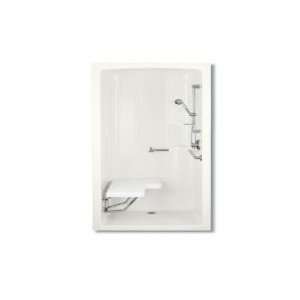   Free Shower Module W/ Brushed Stainless Steel Grab Bars & Seat On Left