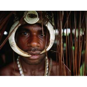 Man from Kamindimbit Village on the Sepik River Wears His Traditional 
