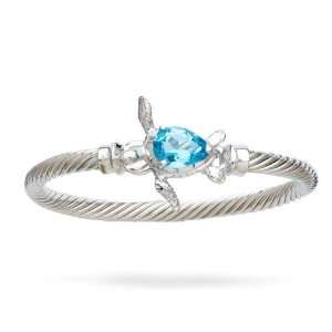  Sterling Silver Hook Bangle Bracelet with Blue Topaz Sea 