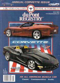 DuPont Registry Magazine July 2003 Corvette Avalate  