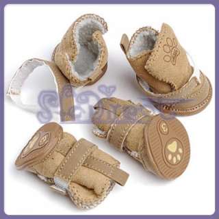 Trendy Tan Cottom Lined Cozy Pet Dog Shoe Boots Clothes  