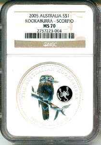 2005 S$1 Kookaburra Zodiac Scorpio Privy NGC MS70  