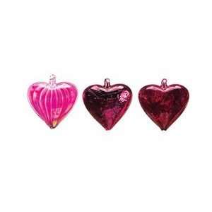    Set 12 Pink and Red Glass Heart Christmas Ornaments
