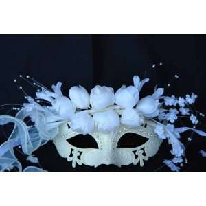  White Venetian Half Mask With Roses