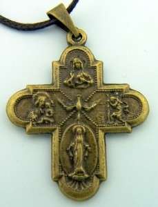 Bronze Scapular Medal Cross 4 Way Mary Jesus Necklace  
