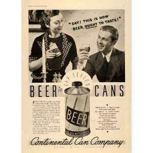  1935 Ad Continental Canned Cap Sealed Beer Husband Wife 
