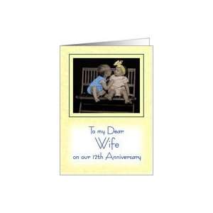   12th anniversary to wife   little girl and boy on bench cute kids Card