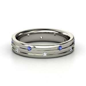  Slalom Band, 14K White Gold Ring with Sapphire & Diamond 