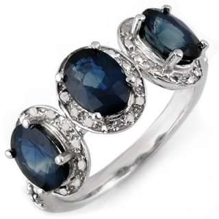 Genuine 3.08 ctw Blue Sapphire & Diamond Ring 10K Gold  