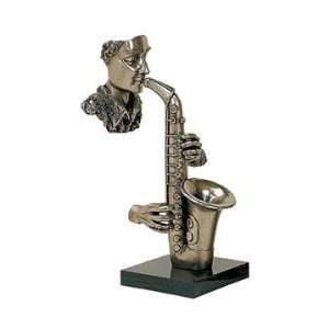 Saxophone Player Sculpture   Pewter Finish   14 Tall x 5 Wide