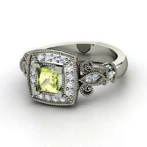  Dauphine Ring, Princess Peridot 14K White Gold Ring with 
