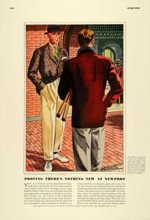 1937 Print Mens Fashions Leslie Saalburg Newport Casino   ORIGINAL 
