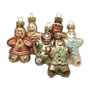  Set Of 6 Miniature Gingerbread Men Glass Christmas Ornaments #45000