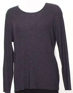 NWT EILEEN FISHER Charcoal Fine Merino Ribbed Top PL  