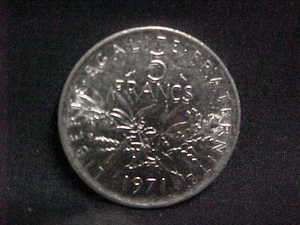 1971 FRENCH REPUBLIQUE FRANCAISE 5 FRANCS (gVF) FRENCH COIN  
