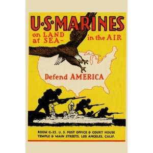   Marines Defend America 12x18 Giclee on canvas: Home & Kitchen