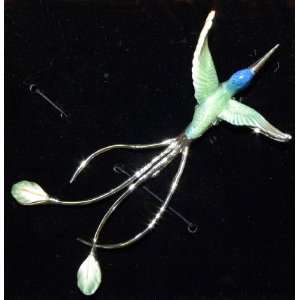 Franz Porcelain Long tail hummingbird Rhodium plated brass & porcelain 