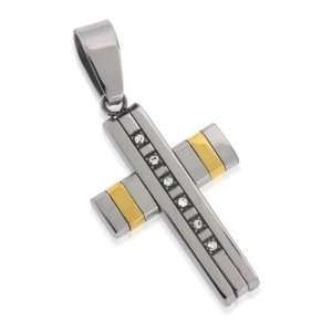   Silver Tone Gold Accent CZ Freedom Cross Pendant TrendToGo Jewelry