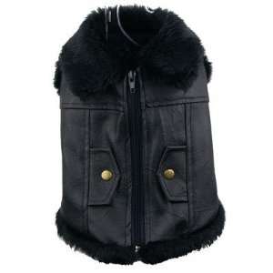  Sleevelss Leather Dog Flight Jacket with Fur Trim in 