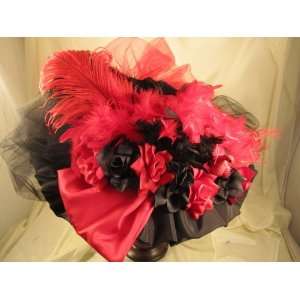   Elsie Massey #17008 Black Large Brim Derby Hat w/ Red 