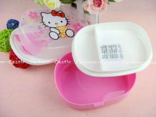 Hello Kitty 2 Tier Bento Lunch Box Spoon Fork Pink  