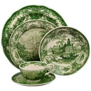   Piece Green and White Porcelain Dinner Place Setting