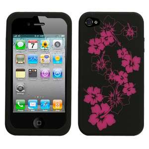 Pink Black Hawaiian Flowers Soft Silicone Rubber Case Cover for iPhone 