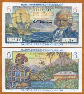 St. Pierre & Miquelon, 5 Francs, 1950 1960, P 22, UNC  