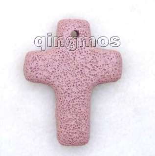 Big 50*60mm bright pink lava stone Cross pendant  pen46