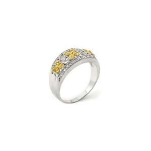  Two Tone Sterling Silver And Gold Flower Ring with Cubic 