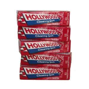 Hollywood Chewing Gum from France, Strawberry, 5x11 stick pack 5x1.1oz 