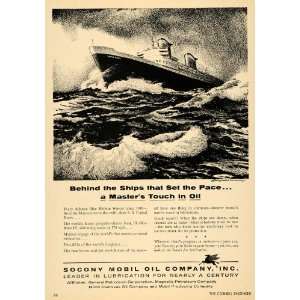 1956 Ad Socony Mobil Oil Lubrication Ship Mauretania   Original Print 