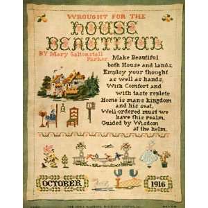 1916 Cover House Beautiful Cross Stitch Sampler Parker 