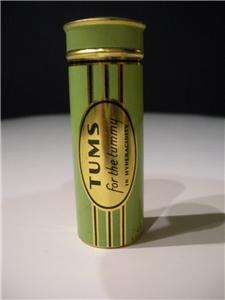 MINT CONDITION TUMS FOR THE TUMMY VINTAGE ADVERTISING TIN CYLINDER 