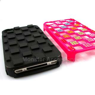 Pink Black Checker Bling Gem Dual Flex Hard Case Cover For Apple 