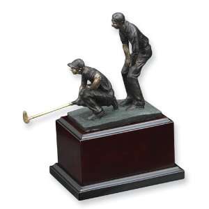  Bronzed Golfers Trophy on Wood Base Jewelry