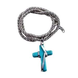  White Metal Turquoise Christian Cross Necklace Jewelry