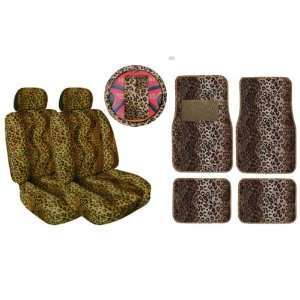 Animal Print Low Back Seat Covers, Wheel Cover, and Floor Mats Set 