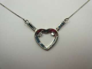 Vintage Sterling Silver Marcasite Open Heart Necklace  