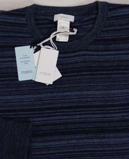 MALO SWEATER $990 NAVY STRIPED 100%CASHMERE REVERSIBLE CREW JUMPER XXL 