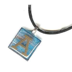  Initial Pendant Necklace   A on Blue Glass Tile 