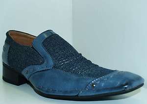 Italian Style Mens Blue Leather Dress Size 7.5 13  