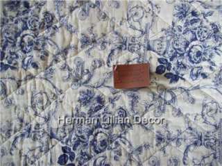 Izzie Blue and White Toile Ticking 50 x 60 100% Cotton Quilted 