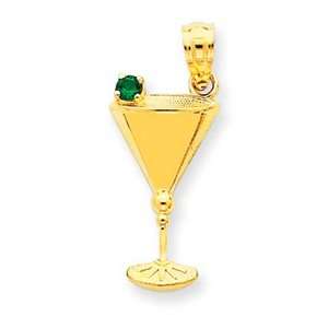  14k Martini Glass with Green CZ Olive Pendant   Measures 
